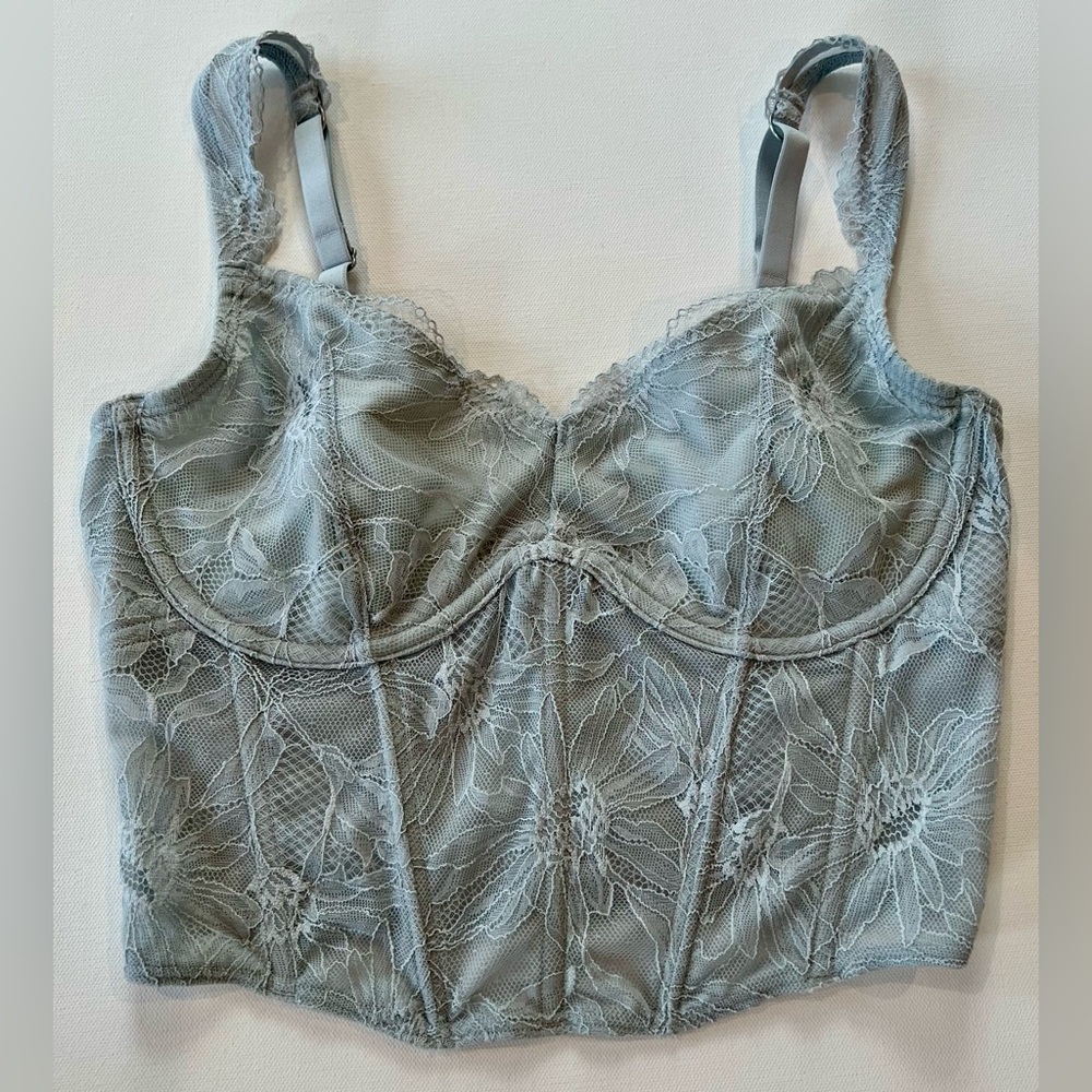 Gilly Hicks Lace Bustier in Soft Gray Floral Stitching Medium